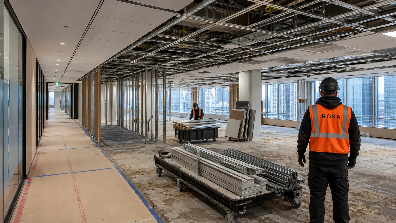 ROXA crew preparing a commercial interior after a controlled strip-out